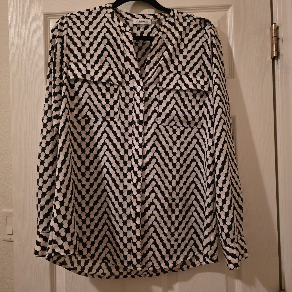 Calvin Klein Black and White Chevron Button Down Shirt
